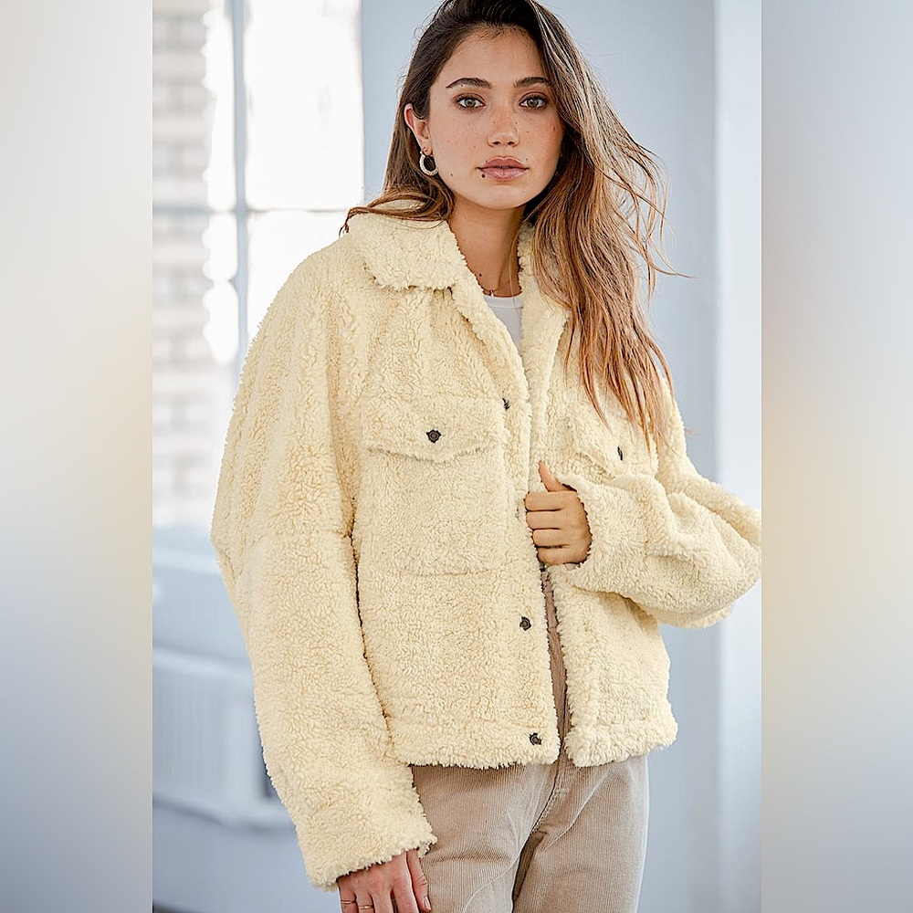 Free People Cream Sherpa Jacket - Picture 2 of 7